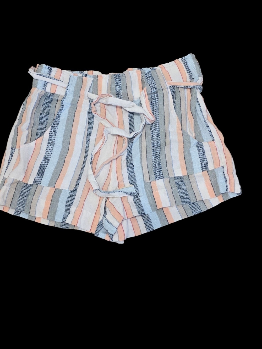 Striped Tie-Waist Women's Shorts - Peach, Blue & White Large